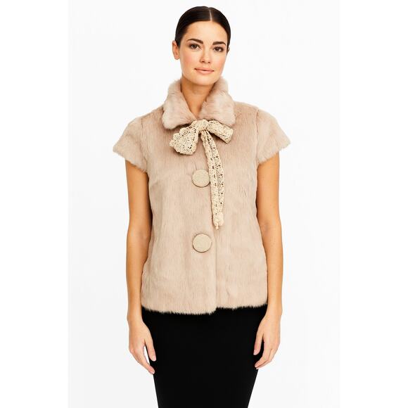 Manoush Rabbit Fur Short Sleeve Jacket in Pink - Picture 1 of 14